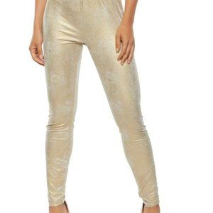 Gold Faux Suede Foiled Leggings